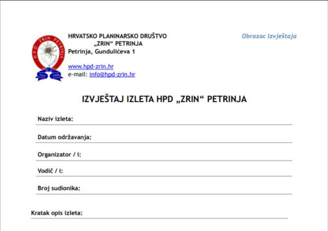 izvjestaj obrazac